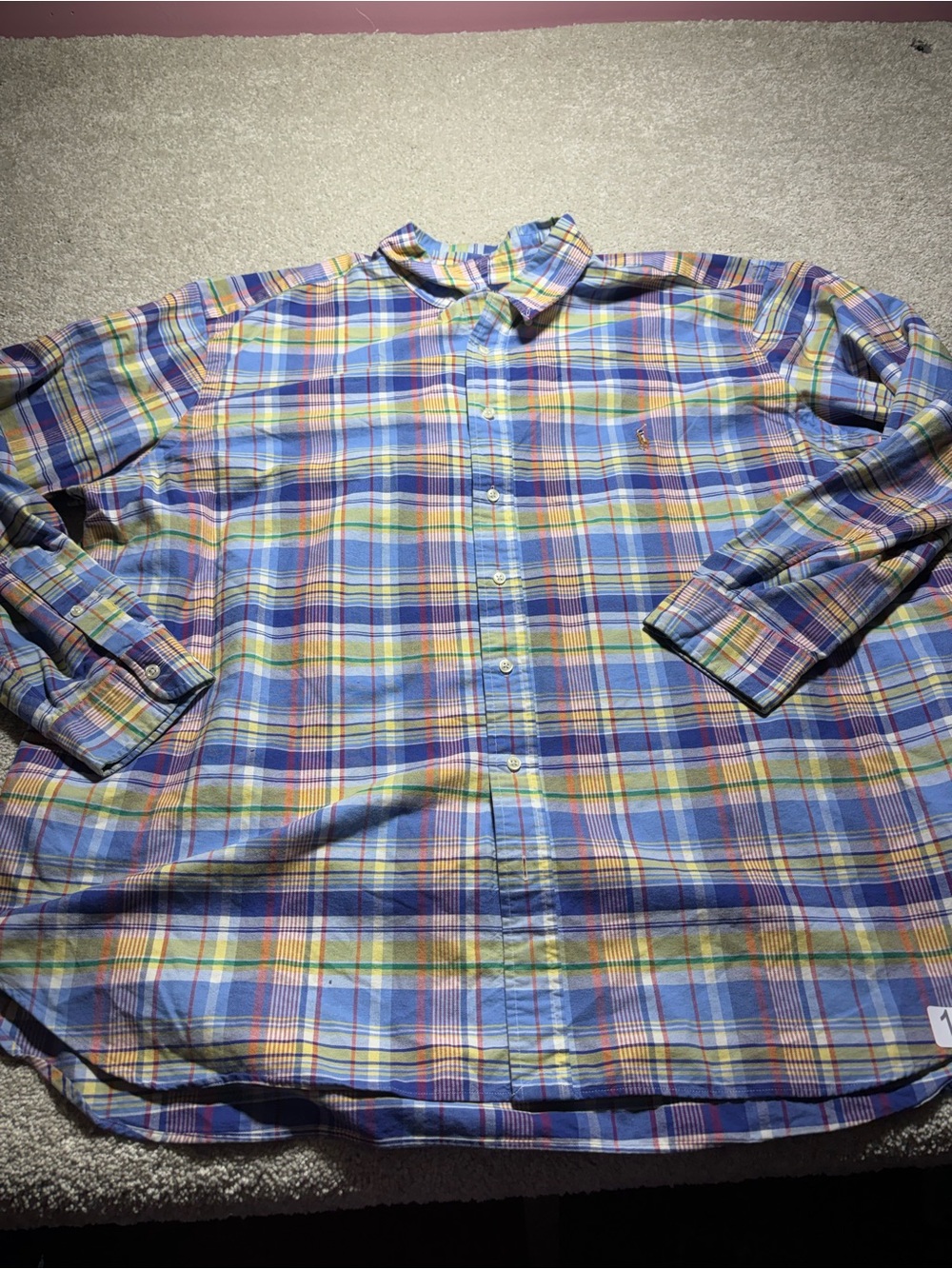 Ralph Lauren Men’s Plaid‎ Button Shirt 3XB Blue Yellow Multicolor Long Sleeve
